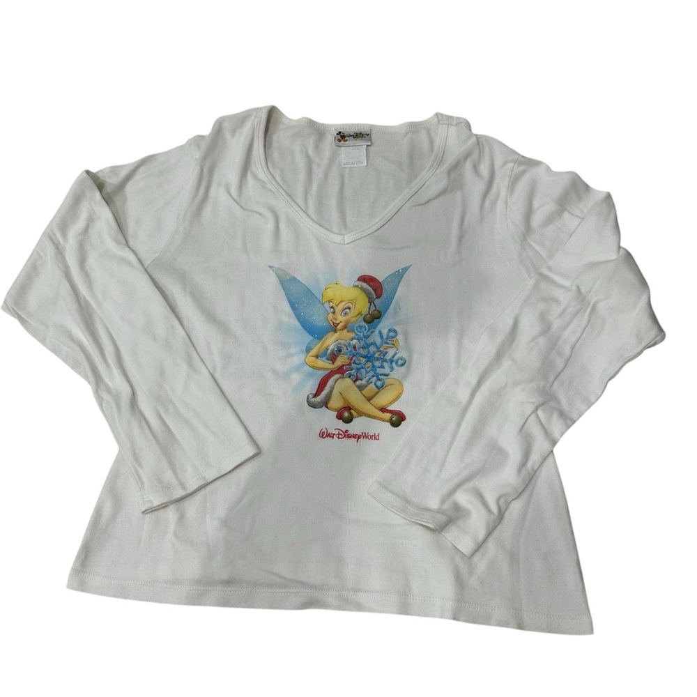 Disney Vintage Christmas Tinkerbell Long Sleeve V-Neck T-Shirt Size 2XG / 2XL